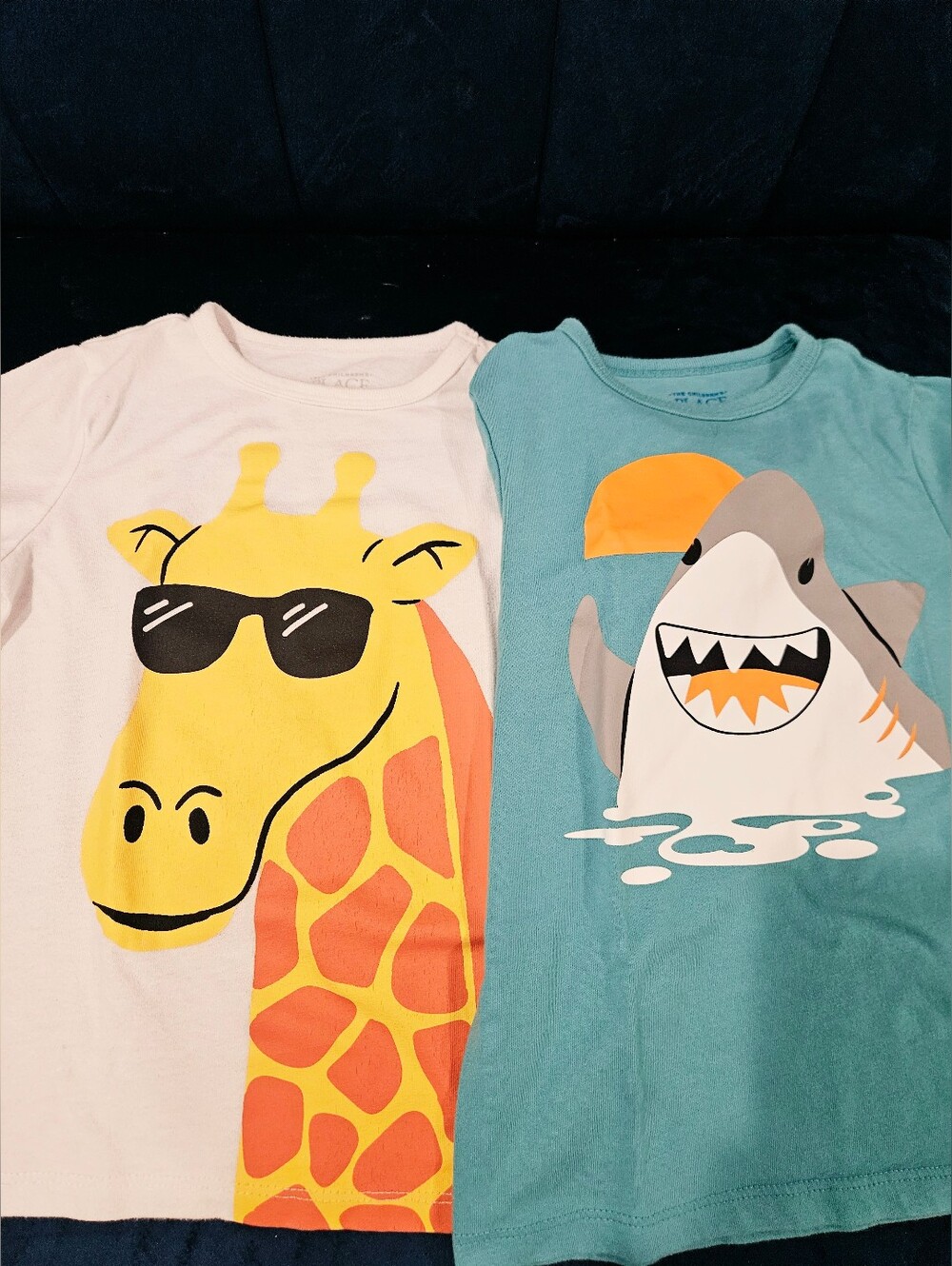Playful Giraffe And Shark Tshirts 3T